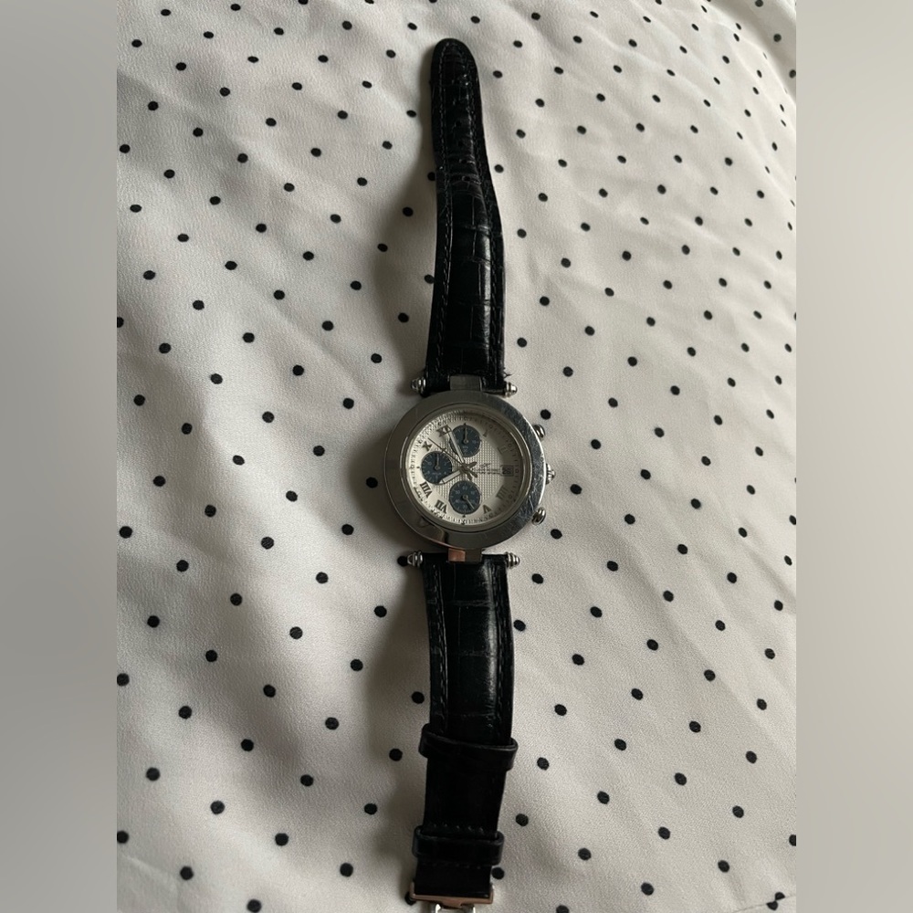 EUC - Men’s Klaus Kobec Stainless Steel Watch w/Black Leather Band - Picture 2 of 3
